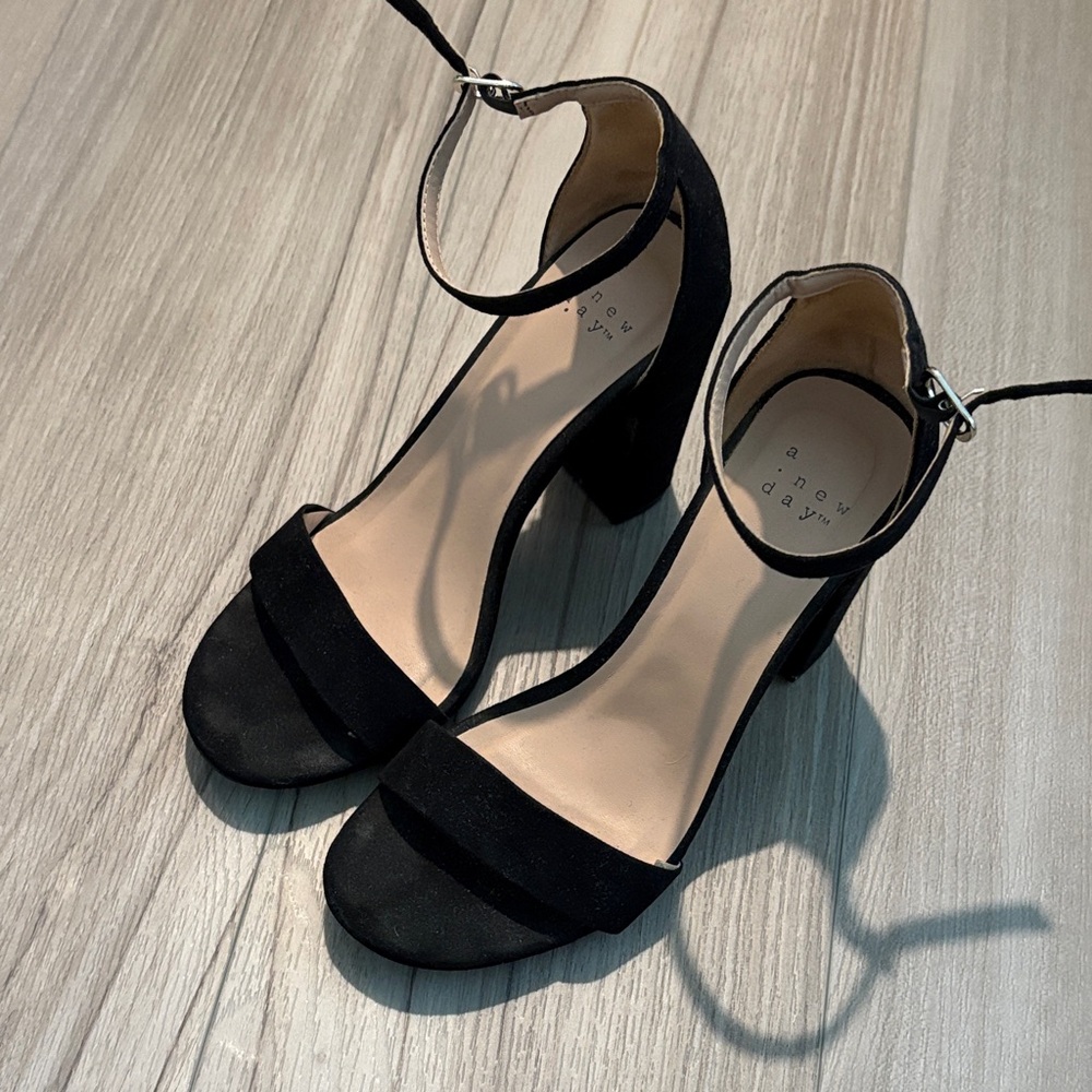 a new day Black Ankle Strap Heels